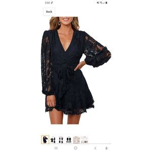 New Medium Farysays Black Lace Wrap Mini Dress V-Neck Floral Short Dress NWOT